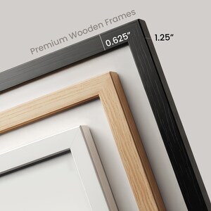 three different wooden frames, each with varying colors and sizes, arranged side by side.