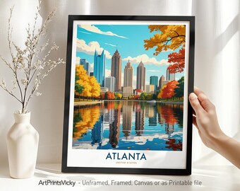 Atlanta Travel Print | Atlanta Poster Skyline | Wall Art Cityscape | Georgia Travel Artwork | Wall Hanging Modern Decor | Housewarming Gift