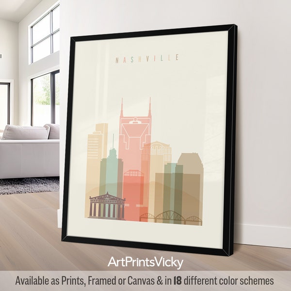 Nashville poster, Nashville wall art, skyline print, Tennessee travel print, city print, personalised gift | ArtPrintsVicky