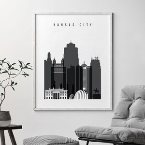 Kansas City art print black and white wall art skyline | Etsy