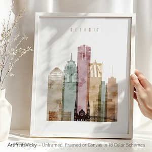 Detroit Skyline Watercolor Print: Cityscape Wall Art
