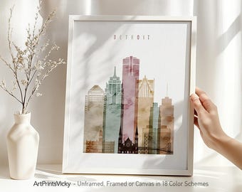 Detroit Art Print, Detroit Poster Skyline, Travel Decor, Personalised City Print | ArtPrintsVicky