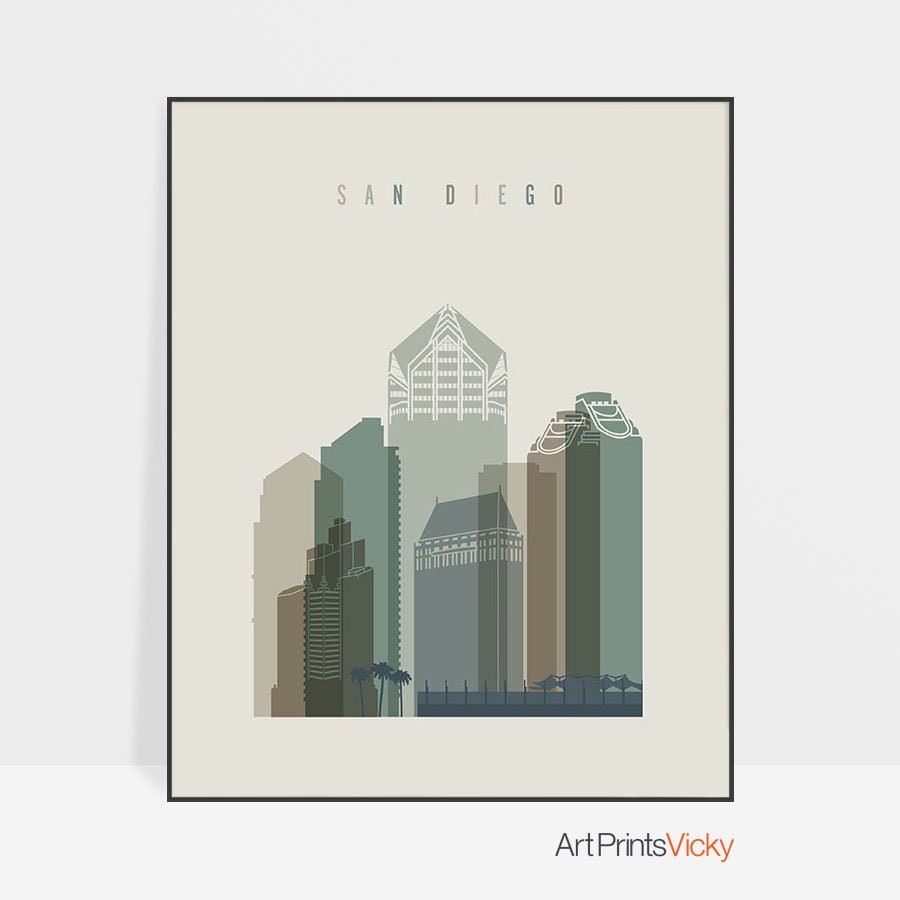 San Diego print Poster Wall art San Diego skyline Etsy