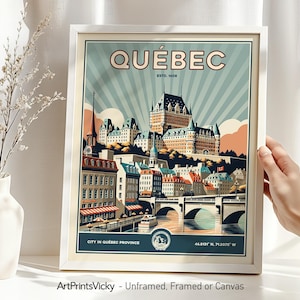 Affiche de la ville de Québec - Canada | Impression d'art mural de style rétro | Décoration de voyage pour la maison et le bureau | Cadeau personnalisé | Impressions artistiquesVicky