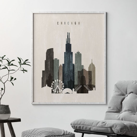 Chicago Skyline Art Print Poster Travel Decor Wall 50
