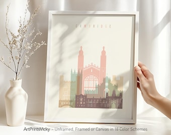 Cambridge England Print in Warm Pastels | ArtPrintsVicky