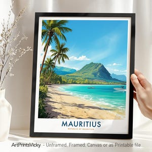 Mauritius Wall Art, Retro Poster, Travel Gifts, Coastal Print, Home Decor