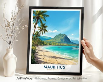 Mauritius Travel Poster | Mauritius Island Print | Coastal Wall Art Home Decor