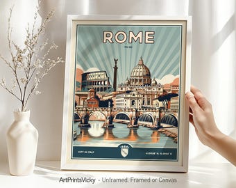 Rome print | Poster Italy Wall Art in Retro Style | Travel Gifts | Rome Decor for Home and Office | Personalised Gift | ArtPrintsVicky