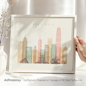 Hong Kong Skyline Art Print: Pastel Cityscape Travel Poster