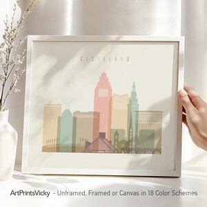 Cleveland Skyline Print - Pastel Wall Art Poster - Framed & Canvas Options | ArtPrintsVicky