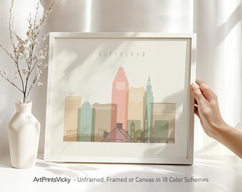 Cleveland Skyline Print - Pastel Wall Art Poster - Framed & Canvas Options