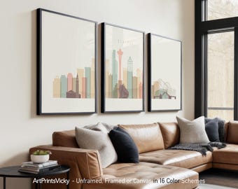 Seattle 3 Piece Wall Art Prints, Seattle Skyline Poster Set | ArtPrintsVicky