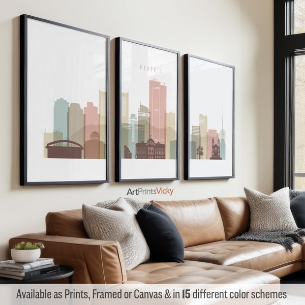 Phoenix 3 Piece Wall Art Prints, Phoenix Skyline Poster Set | ArtPrintsVicky