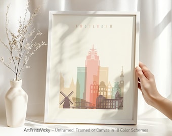 Amsterdam skyline wall art print, Cityscape poster for home and office decor, Personalized City Prints, Travel gifts | ArtPrintsVicky