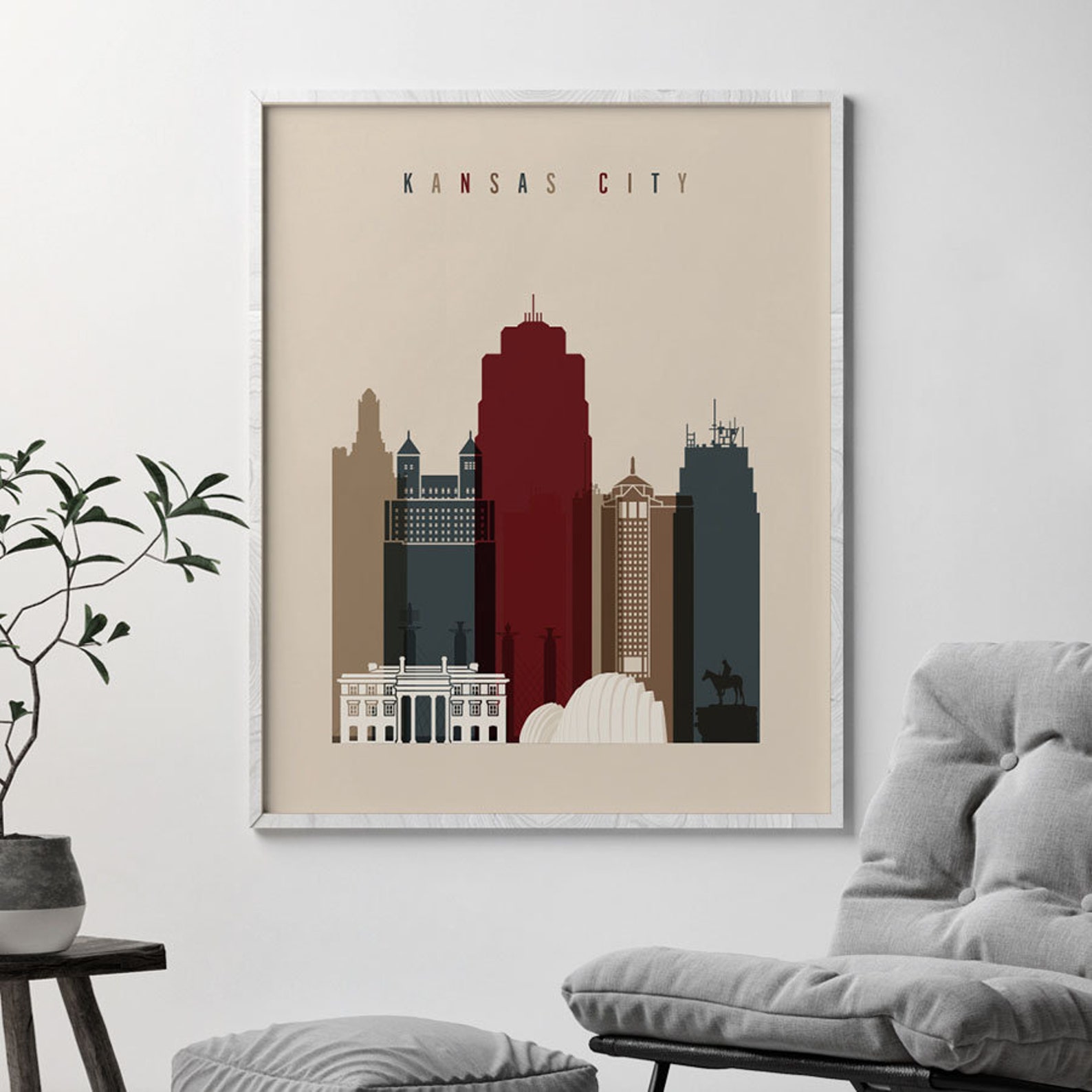 Kansas City print Poster Wall art Kansas cityscape Kansas | Etsy