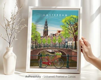 Amsterdam Print | Skyline Poster Retro |  Travel Gift for Modern Home and Office Decor | Wall Hanging city prints  |ArtPrintsVicky