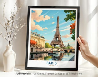 Paris Travel Poster - France | Paris Print Eiffel Tower | Cityscape Retro Wall Art Home Decor | Housewarming Gift