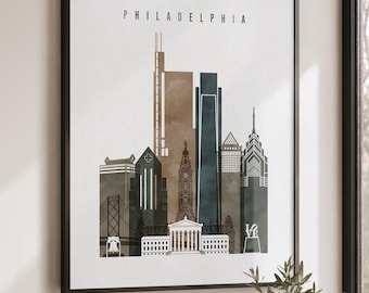 Philadelphia Wall Art Print, Philly Cityscape Posters, Travel Gifts, Office Decor