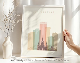 New Orleans Poster, Wall Art Print, Skyline Decor for Homes, Offices, and Unique Travel Gifts | ArtPrintsVicky