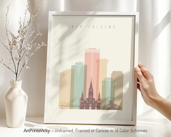 New Orleans print, Poster skyline, Louisiana wall art, Travel decor, Gifts