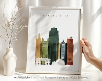 Kansas City Art Print - Watercolour Skyline Poster & Canvas Wall Decor | ArtPrintsVicky