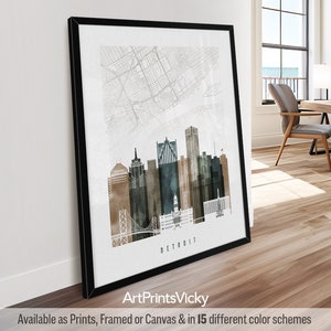 Detroit Street Map Art - City Map & Skyline Poster - Travel Prints Gift - Decor Wall Art for Home or Office | ArtPrintsVicky