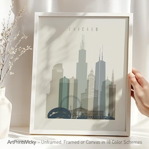 Stampa skyline di Chicago - Poster da parete, decorazione color crema lime per casa e ufficio / ArtPrintsVicky