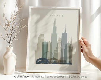 Chicago Skyline Print - Wall Art Poster, Lime cream decor for home and office | ArtPrintsVicky