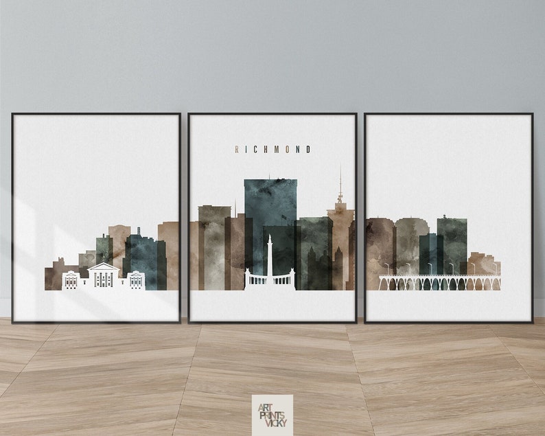 Richmond Skyline Poster Set Richmond VA Art Print Set Etsy