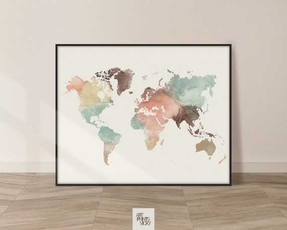 World map continents map black Print Poster Wall decor Room poster Home ...