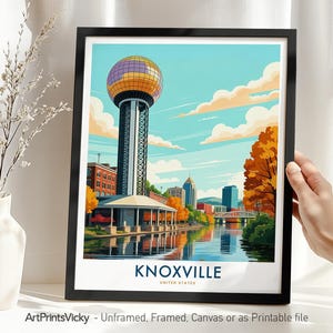Knoxville TN Skyline Travel Poster, Knoxville Print, Cityscape Wall Art for Home Decor, Wall Hanging, Housewarming Gift