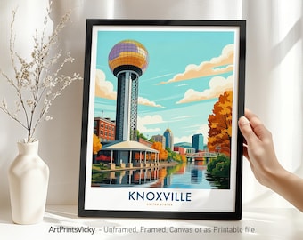 Knoxville TN Skyline Travel Poster, Knoxville Print, Cityscape Wall Art for Home Decor, Wall Hanging, Housewarming Gift