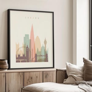 London Modern City Print in Warm Pastels, Vertical, Framed, Unframed or Canvas | ArtPrintsVicky
