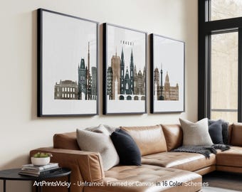 Prague 3 Piece Wall Art Prints, Prague Skyline Poster Set | ArtPrintsVicky