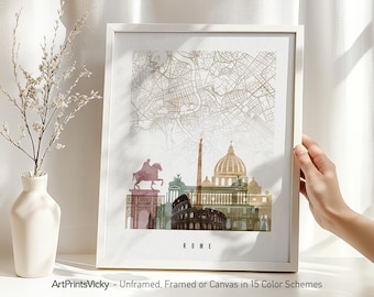 Rome Map Wall Art Print, City Poster for Home or Office Decor
