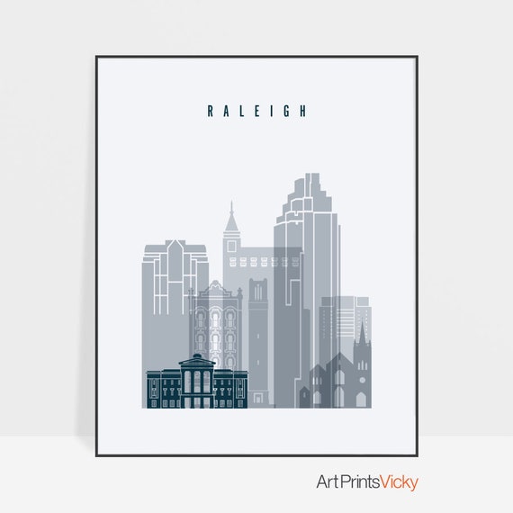 Raleigh Nc Skyline Raleigh Print Raleigh Poster City Etsy