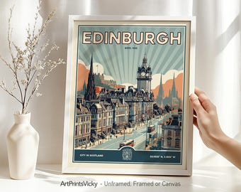 Edinburgh Wall Art Print - Retro inspired Poster | Home and Office Decor | Travel Gift | Wall Hanging city prints |ArtPrintsVicky