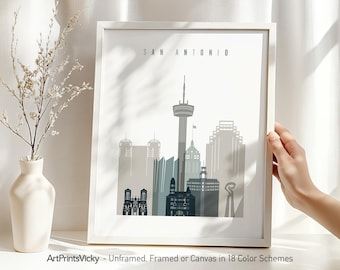 San Antonio Print | Texas Skyline Wall Art Poster | Travel Gifts | Decor for Home and Office | Personalised Gift | ArtPrintsVicky