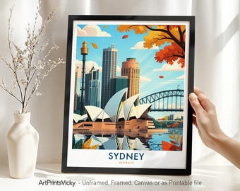 Sydney Print, Sydney Travel Poster - Australia, Skyline Wall Art Print, Wall Hanging City Art for Home Decor, Housewarming Gift