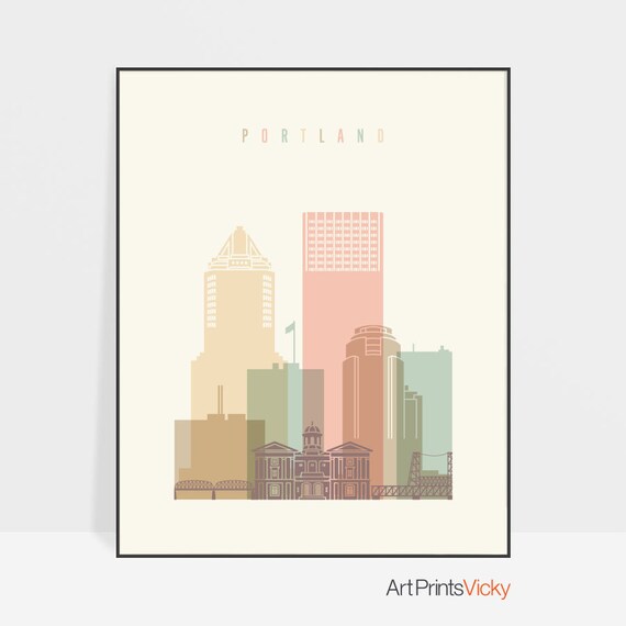 Portland Poster Print Portland Oregon Skyline Portland Wall Etsy