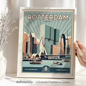 Rotterdam Poster | Skyline Print in Retro Style | Netherlands Wall Art | Decor for Home and Office | Personalised Gift | ArtPrintsVicky