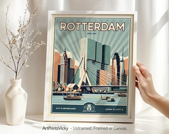 Rotterdam Poster | Skyline Print in Retro Style | Netherlands Wall Art | Decor for Home and Office | Personalised Gift | ArtPrintsVicky