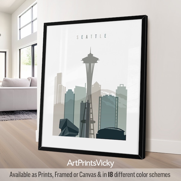 Seattle Print, Poster wall art, travel gifts, office decor | ArtPrintsVicky