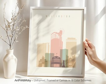 Wellington poster, New Zealand print wall art, Travel poster, City print, Travel gifts, Office decor | ArtPrintsVicky