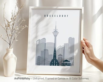 Düsseldorf Skyline - Modern Grey Blue Poster | ArtPrintsVicky