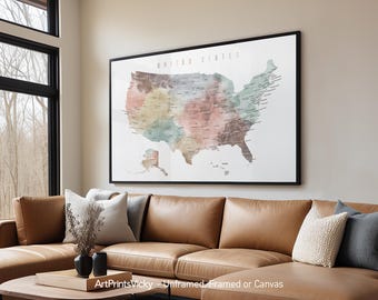 United States Map Wall Art Detailed | USA Map Poster | US Wall Map Print Labeled | Personalised gift | ArtPrintsVicky