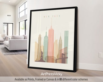 NYC Skyline - New York Poster - New York City Wall Art Print - Minimalist Decor for Home & Office - Traveler Gift | ArtPrintsVicky