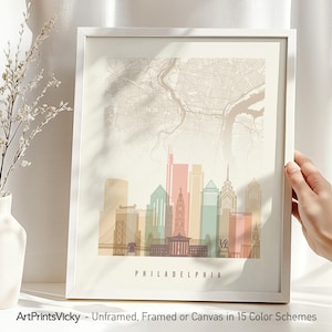 Philadelphia Map Print - City Map & Skyline Poster | ArtPrintsVicky