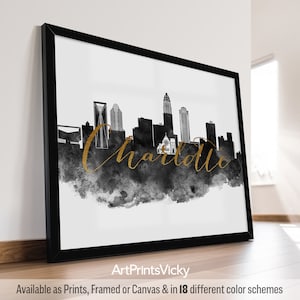 Charlotte NC, Skyline Art Print, Charlotte NC Wall Art, Travel Print, City Poster, Personalised Print | ArtPrintsVicky